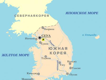 Mapa Jižní Koreje v ruštině